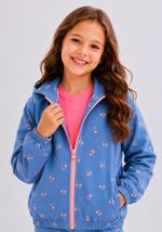 Jaqueta Infantil Com Capuz  Azul com Flores Rosa
