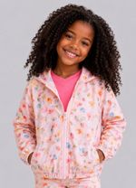 Jaqueta Infantil Com Capuz  Rosa com Folhas Coloridas