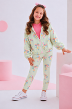Jaqueta Infantil Com Capuz  Verde com Laço Colorido
