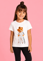 T-shirt Infantil Manga Curta Off White Ursa Roupa de Bolinha