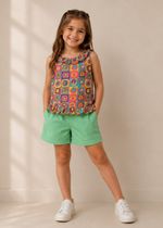 Conjunto Infantil Shorts Verde e Regata com Estampa Abstrata