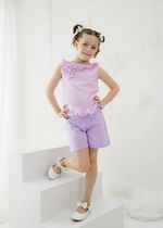 Conjunto Infantil Shorts Lavanda Blusa Xadrez Vichy