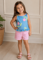 Conjunto Infantil Estampa Bolas Rosa Folhas Verde