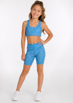 Top Infantil Azul com Flores Rosa