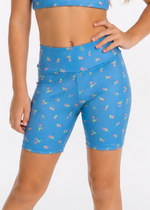Bermuda Infantil Azul com Flores Rosa