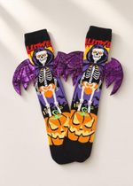 Par de Meias Caveira Morcego Roxo Halloween 3D