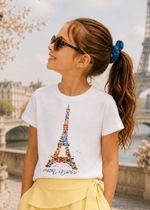T-shirt Infantil Manga Curta Off White Torre Eiffel