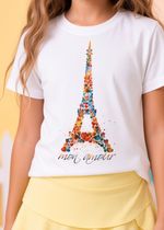 T-shirt Infantil Manga Curta Off White Torre Eiffel
