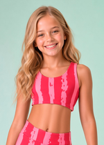 Top Infantil Listrado Rosa e Vermelho