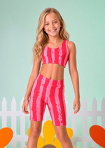 Bermuda Infantil Listrada Rosa e Vermelho