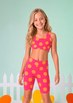 Bermuda Infantil Rosa Poá Laranja