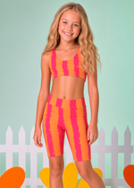 Bermuda Infantil Listrado Rosa e Laranja