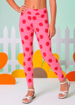 Legging Infantil Rosa Poá Vermelho