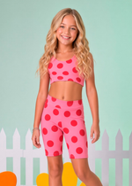 Bermuda Infantil Rosa Poá Vermelho