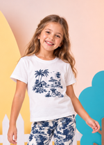 T-shirt Infantil Manga Curta Off White Jouy Toile Marinho