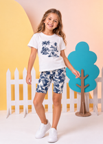 T-shirt Infantil Manga Curta Off White Jouy Toile Marinho
