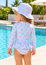 Maiô Infantil Azul com Coração Lilás Com Zíper