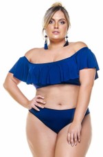 Sutiã Plus Size Ombro A Ombro, Babado, Bojo Removível, Azul Marinho