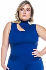 Blusa Plus Size, Ombro Vazado, Sem Forro, Cacharrel, Azul Marinho