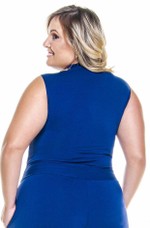 Blusa Plus Size, Ombro Vazado, Sem Forro, Cacharrel, Azul Marinho