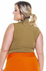 Blusa Plus Size, Ombro Vazado, Sem Forro, Cacharrel, Oliva