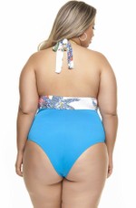 Maiô Plus Size Frente Única Bojo Removível Azul E Estrela Do Mar