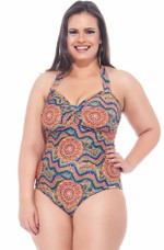 Maiô Plus Size Com Busto Duplo Na Estampa Crochê