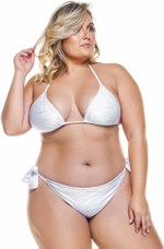 Calcinha Plus Size Com Amarração Lateral Branco Texturizado