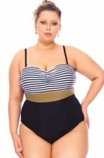 Maiô Plus Size Tomara Que Caia Com Bojo, Alça Removível, Dourado