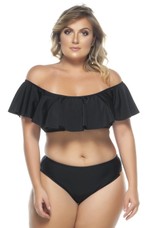 Sutiã Plus Size Ombro A Ombro, Babado, Preto