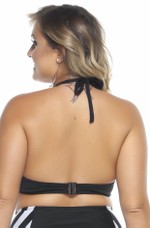 Sutiã Plus Size Bojo e Arco, Preto Com Detalhe Listrado Preto e Branco