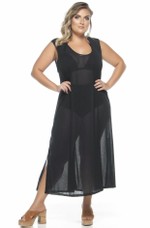 Regata Plus Size Longa, Fechada, Devorê Preto