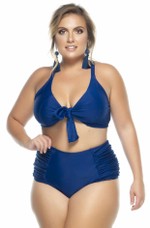 Calcinha Hot Pant Plus Size Drapeada Nas Laterais Azul Marinho