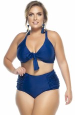 Sutiã Plus Size Amarração Frontal, Costas Fechadas, Azul Marinho