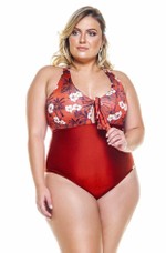 Maiô Plus Size Nó No Centro Do Busto Telha Com Oriental