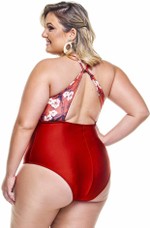 Maiô Plus Size Nó No Centro Do Busto Telha Com Oriental