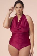 Maiô Plus Size Ideal Para Altas, Frente Única, Drapeado, Framboesa