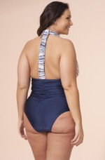 Maiô Plus Size Ideal Para Altas, Frente Única, Drapeado, Blue Night e Sambaqui