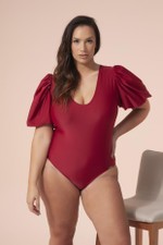 Maiô Plus Size Com Manga Bufante, Bojo, Vermelho Divino com Brilho