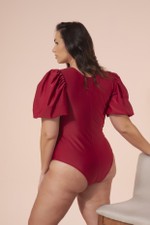 Maiô Plus Size Com Manga Bufante, Bojo, Vermelho Divino com Brilho