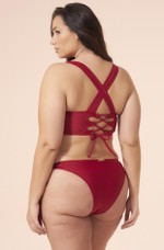 Sutiã Plus Size Alça Larga, Costa Cruzada Amarrada, Vermelho Divino com Brilho