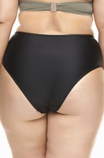 Calcinha Plus Size Alta Recortes Geométricos Preto, Pérola E Cedro