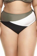 Calcinha Plus Size Alta Recortes Geométricos Preto, Pérola E Cedro