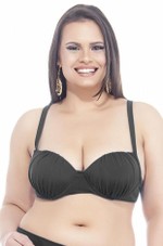 Sutiã Plus Size Bojo, Arco, Drapeado, Preto