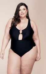 Maiô Plus Size Com Bojo, Argola No Busto Preto