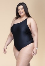 Maiô De Ombro Só Plus Size, Com Bojo E Detalhe Dourado Preto Canelado