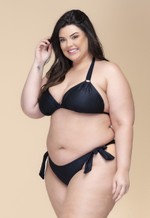 Calcinha Plus Size Com Amarração Lateral Preto Canelado