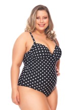 Maiô Plus Size com Arco e Bojo, Poá Preto e Branco