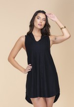 Vestido Regata Longo Com Capuz, Cavado Na Lateral, Preto