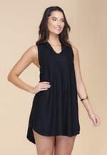 Vestido Regata Longo Com Capuz, Cavado Na Lateral, Preto